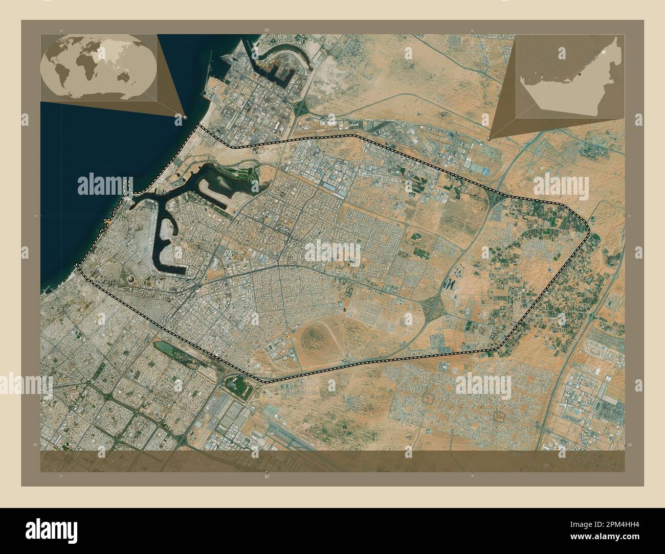 Ajman, emirate of United Arab Emirates. High resolution satellite map
