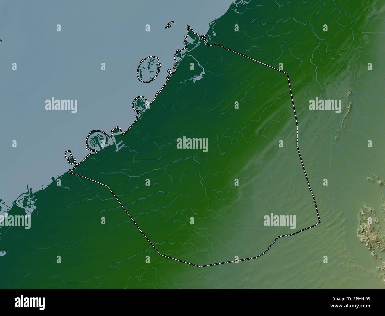 Dubay, emirate of United Arab Emirates. Colored elevation map with