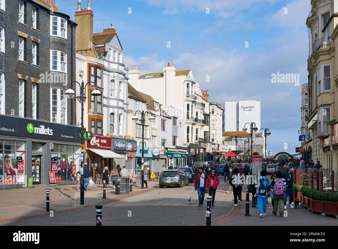 Castle Street, Hastings Town Centre, East Sussex, UK, with pedestrians
