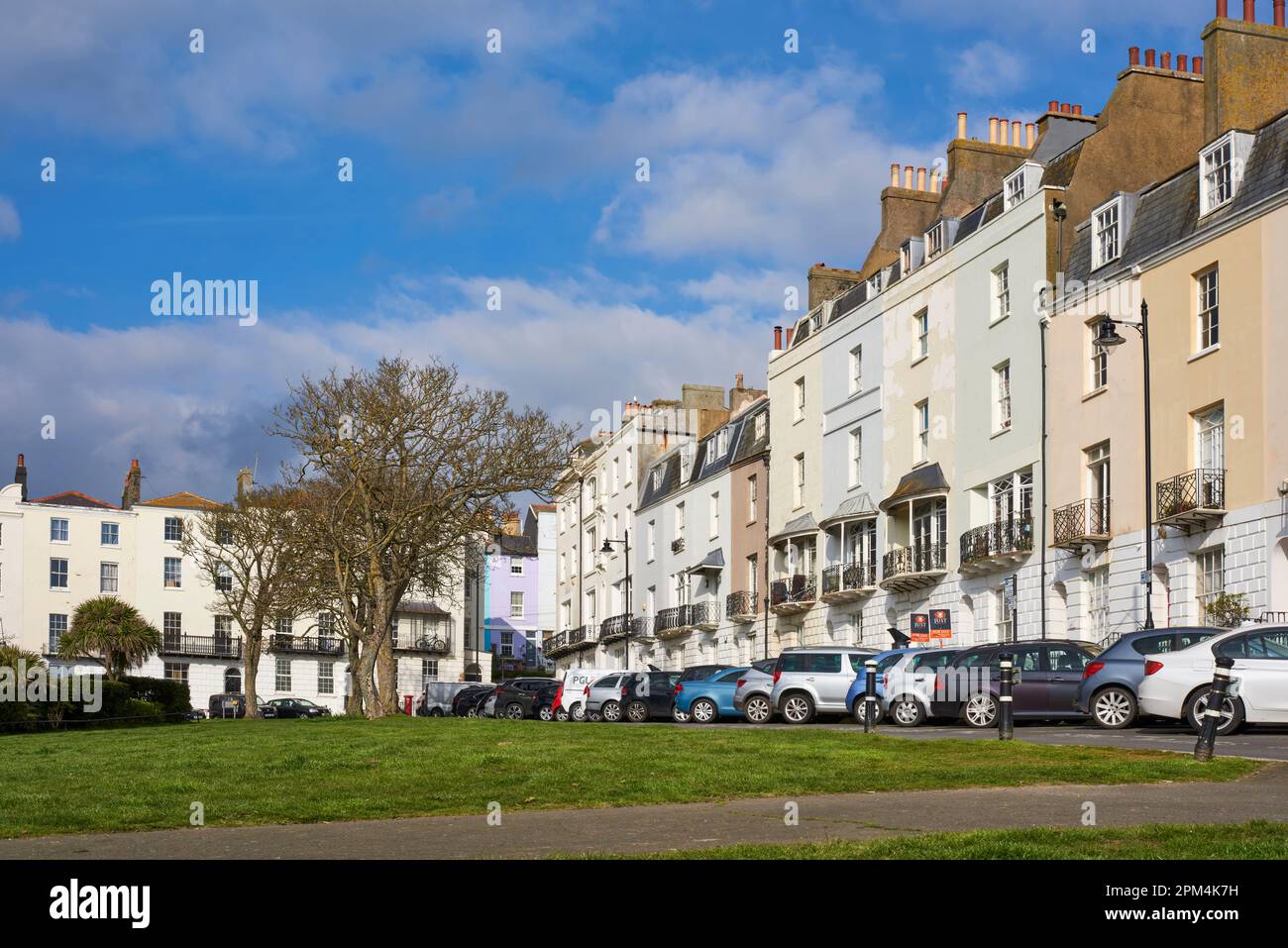 Georgian terraced houses in Wellington Square, central Hastings, East Sussex, UK Stock Photo