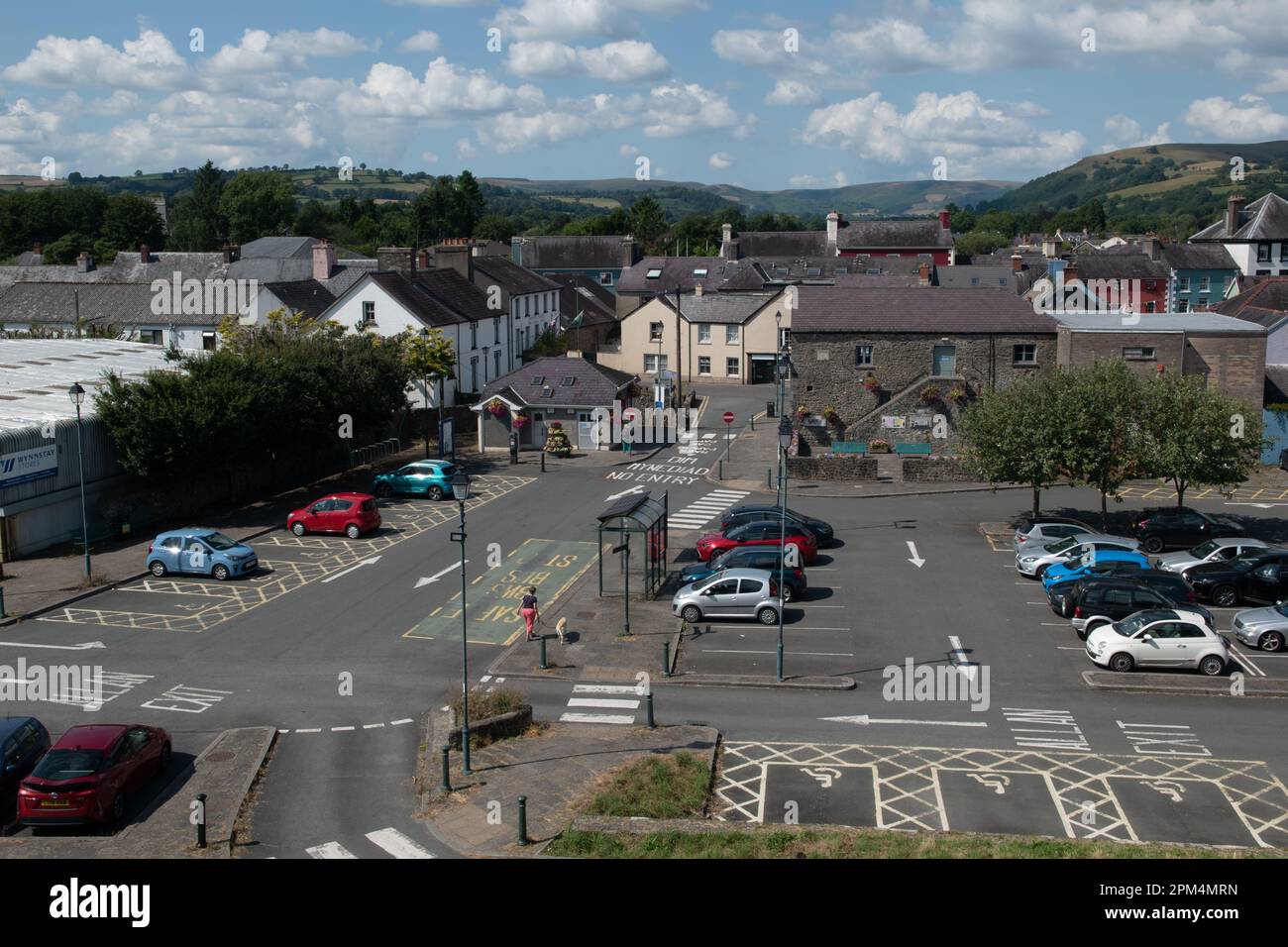Road markings in a car park at Llandovery, Carmarthenshire, Wales, UK Stock Photo