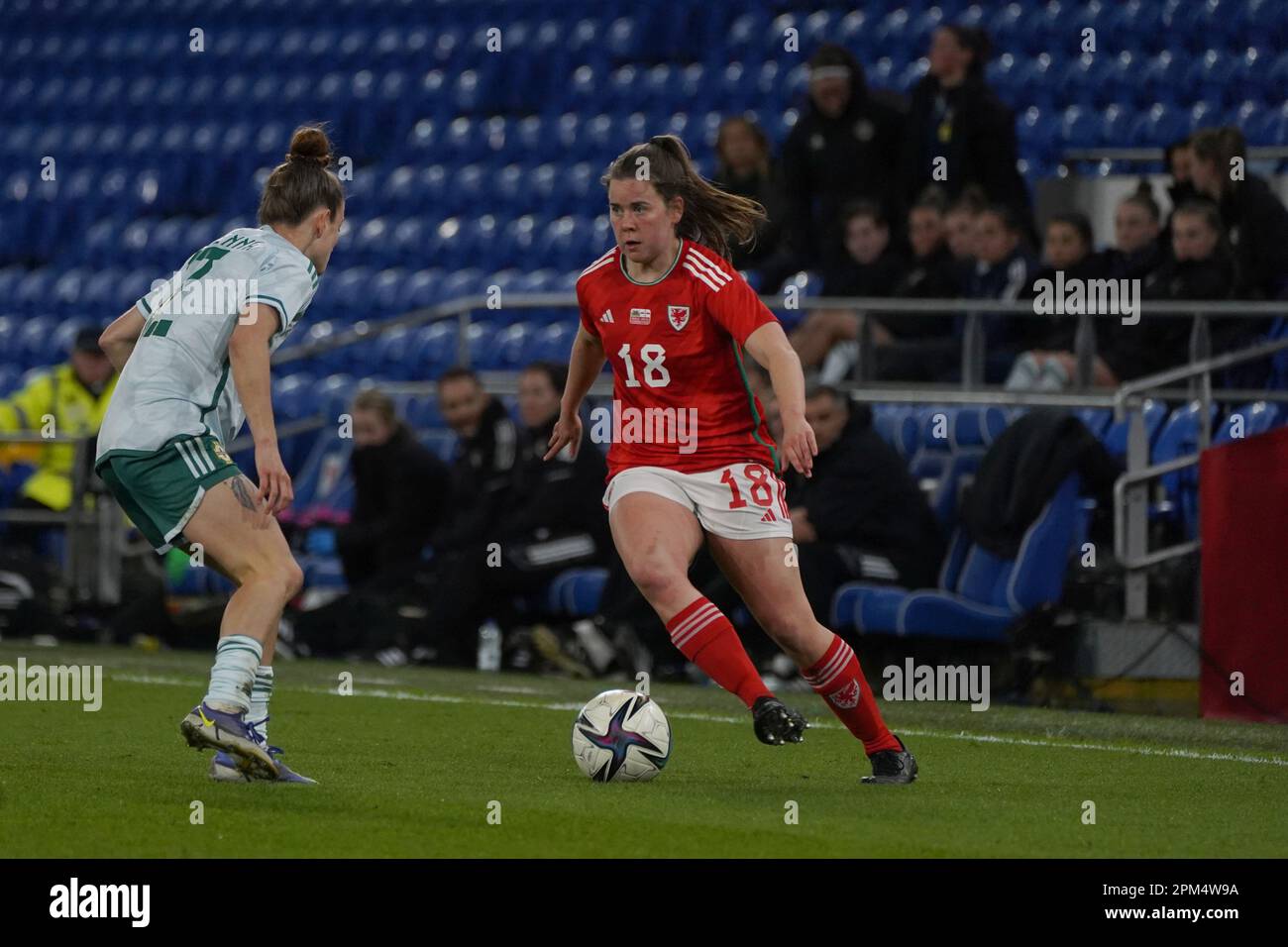 Esther Morgan of Wales, Wales 4 v 1 Northern Ireland, Cardiff City Stadium, 6th April 2023 Stock Photo