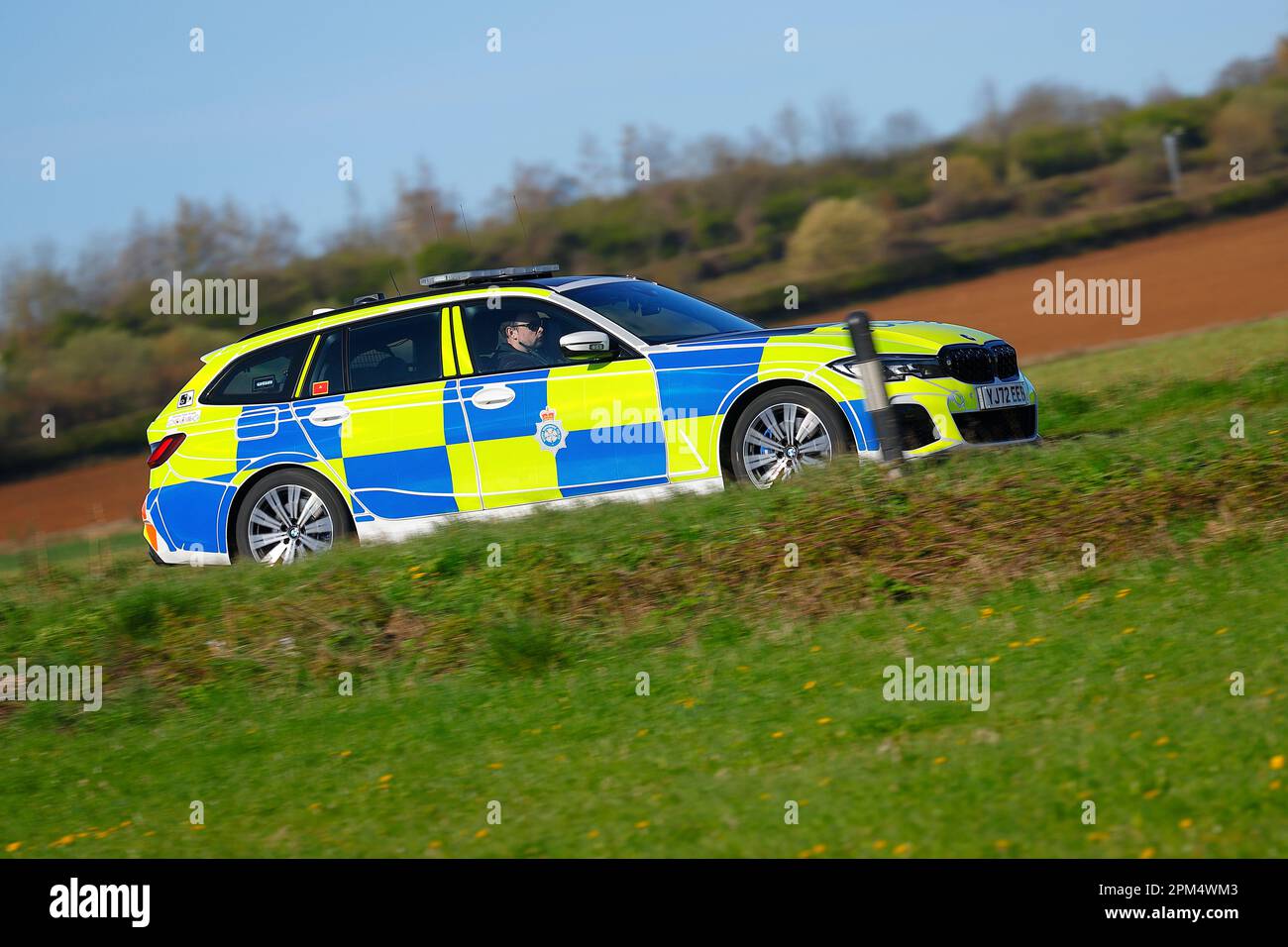 BMW police vehicle from North Yorkshire Police Force travelling along