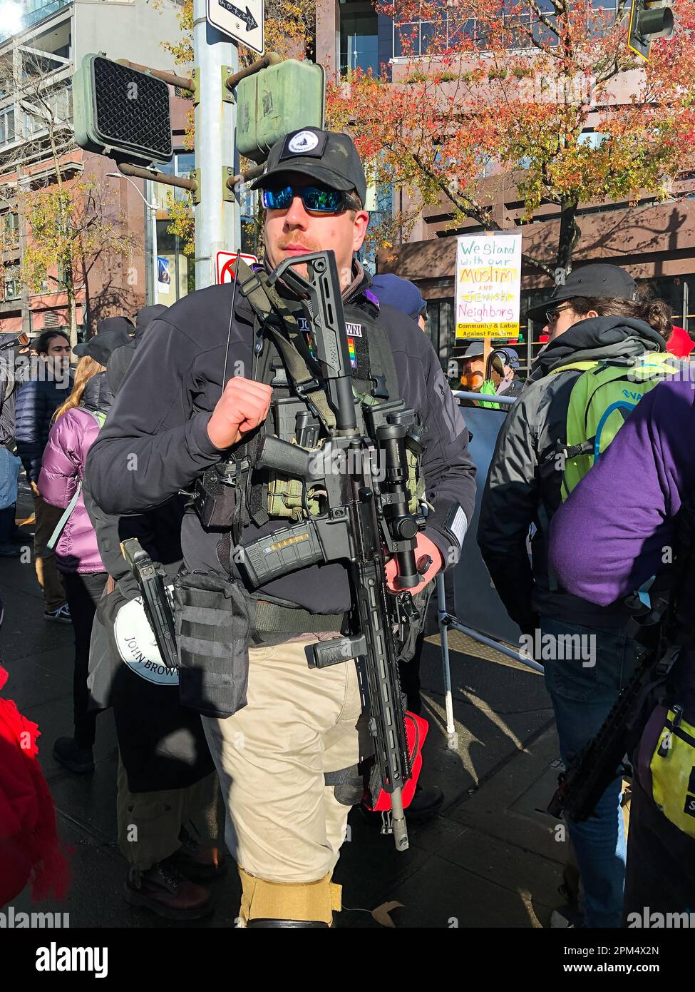 Seattle, USA. 5th Jan, 2020.  John Brown Gun Club at the Anti Trump protest at City Hall. Stock Photo