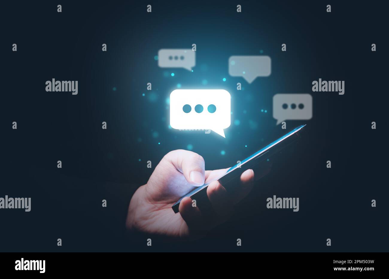 smartphone with chat icon, chat symbol on smartphone Stock Photo