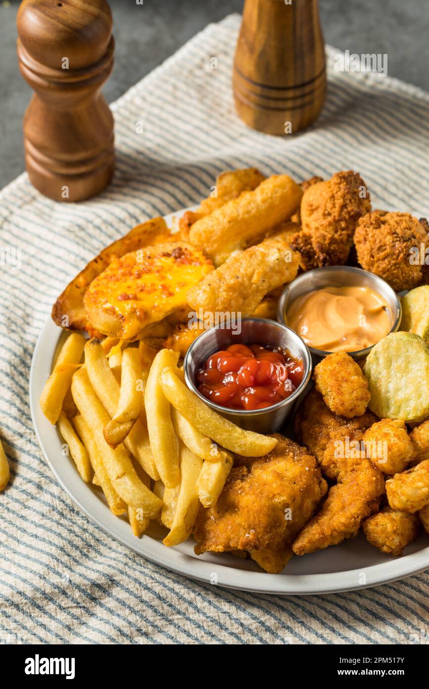 Deep Fried Appetizer Platter with French Fries Tots Mozzarella Sticks ...