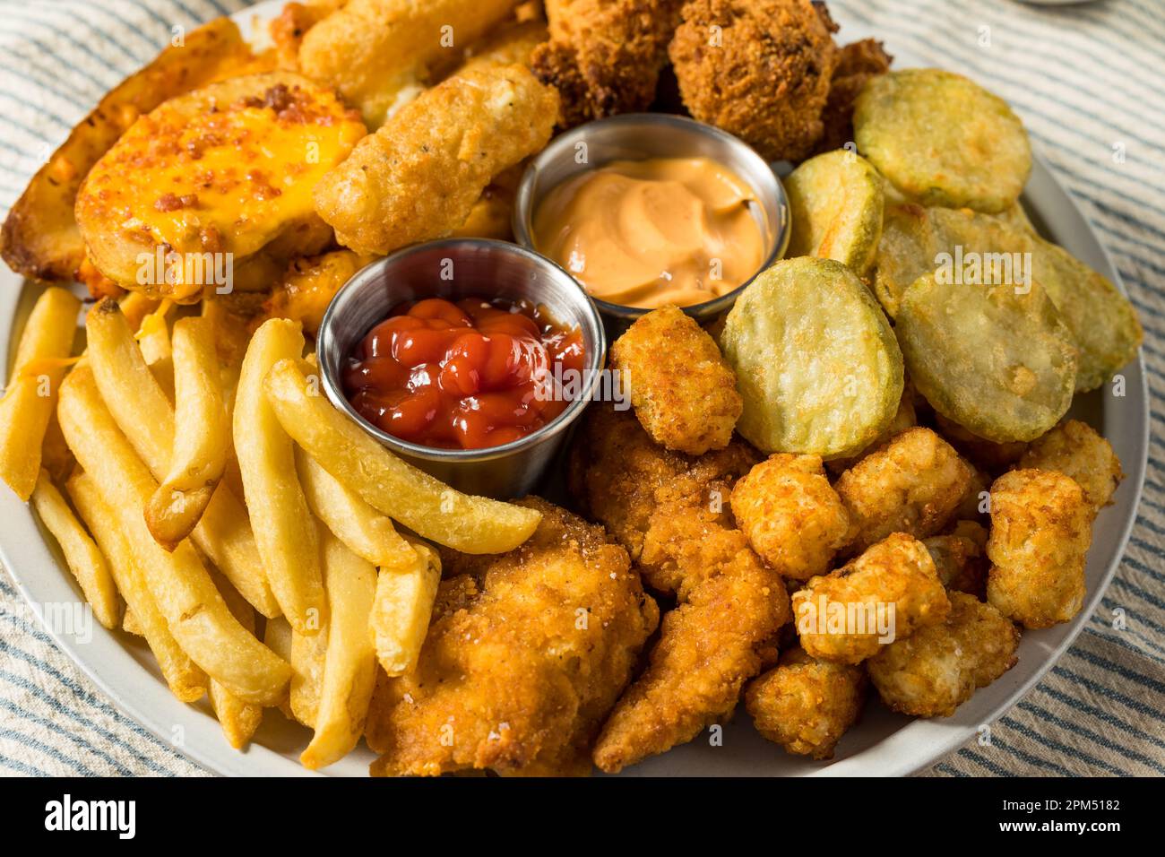 Deep Fried Appetizer Platter with French Fries Tots Mozzarella Sticks