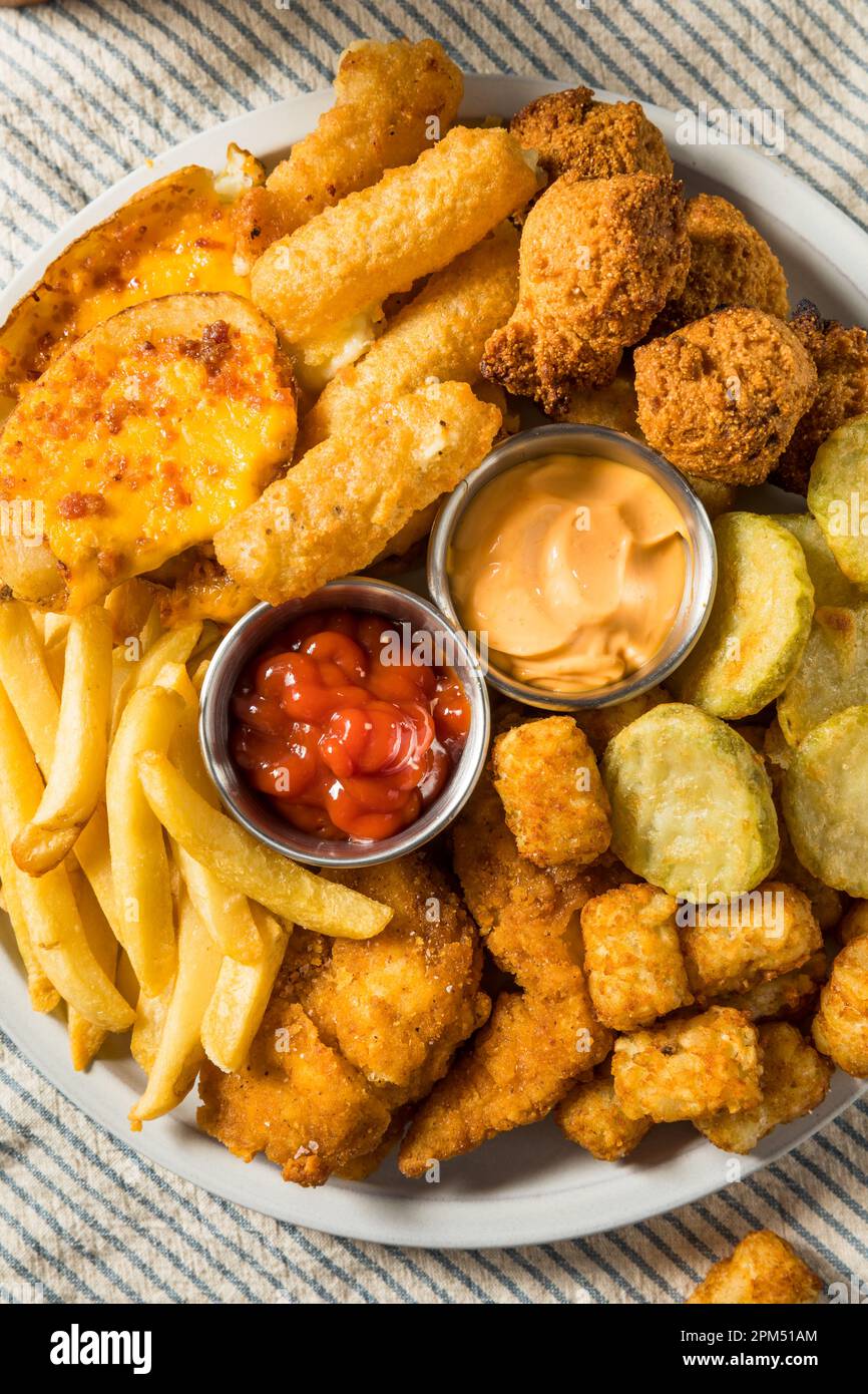 Deep Fried Appetizer Platter with French Fries Tots Mozzarella Sticks