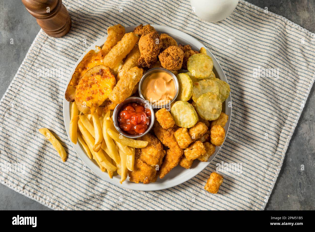 Deep Fried Appetizer Platter with French Fries Tots Mozzarella Sticks