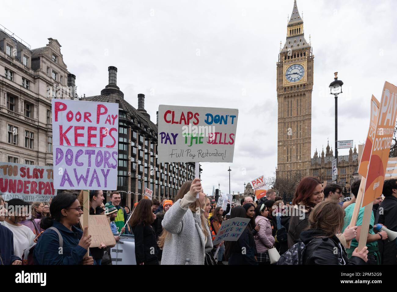 London, UK. 11 April, 2023. National Health Service (NHS) junior doctors in England begin a second round of strikes to achieve a full pay restoration, Stock Photo