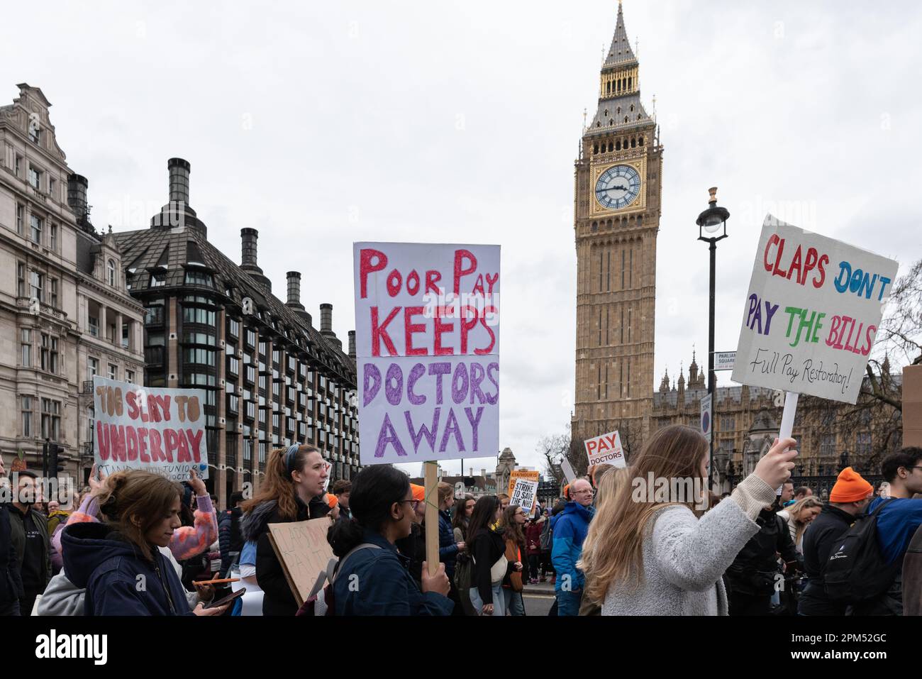 London, UK. 11 April, 2023. National Health Service (NHS) junior doctors in England begin a second round of strikes to achieve a full pay restoration, Stock Photo