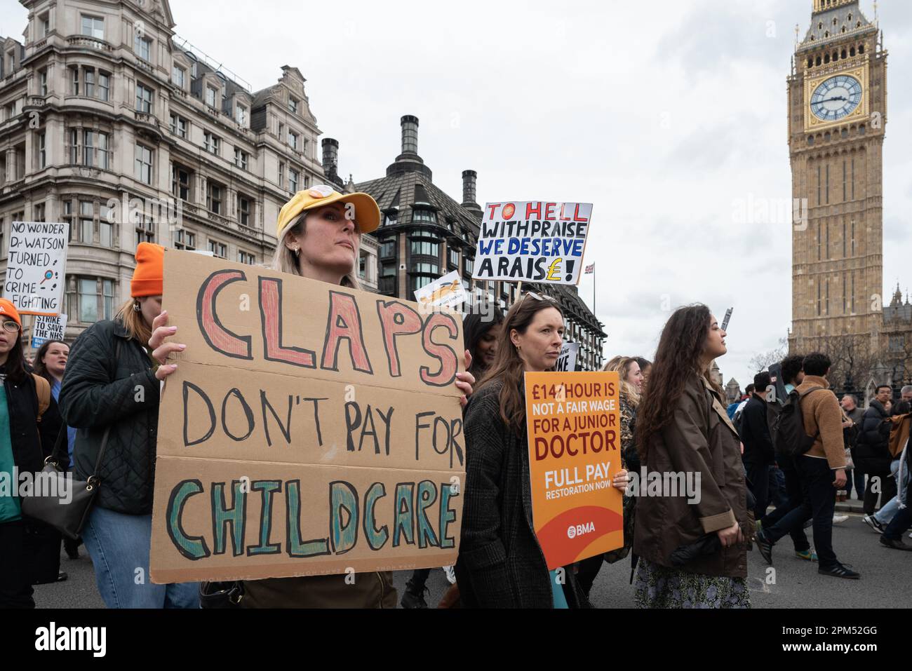 London, UK. 11 April, 2023. National Health Service (NHS) junior doctors in England begin a second round of strikes to achieve a full pay restoration, Stock Photo