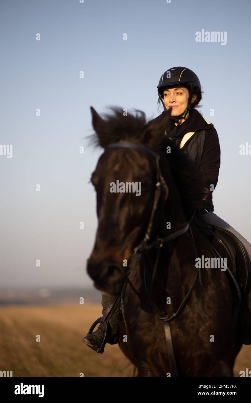 Female horse rider riding outdoors on her lovely horse Stock Photo - Alamy