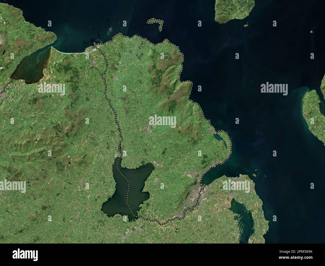 Antrim, region of Northern Ireland. High resolution satellite map Stock Photo
