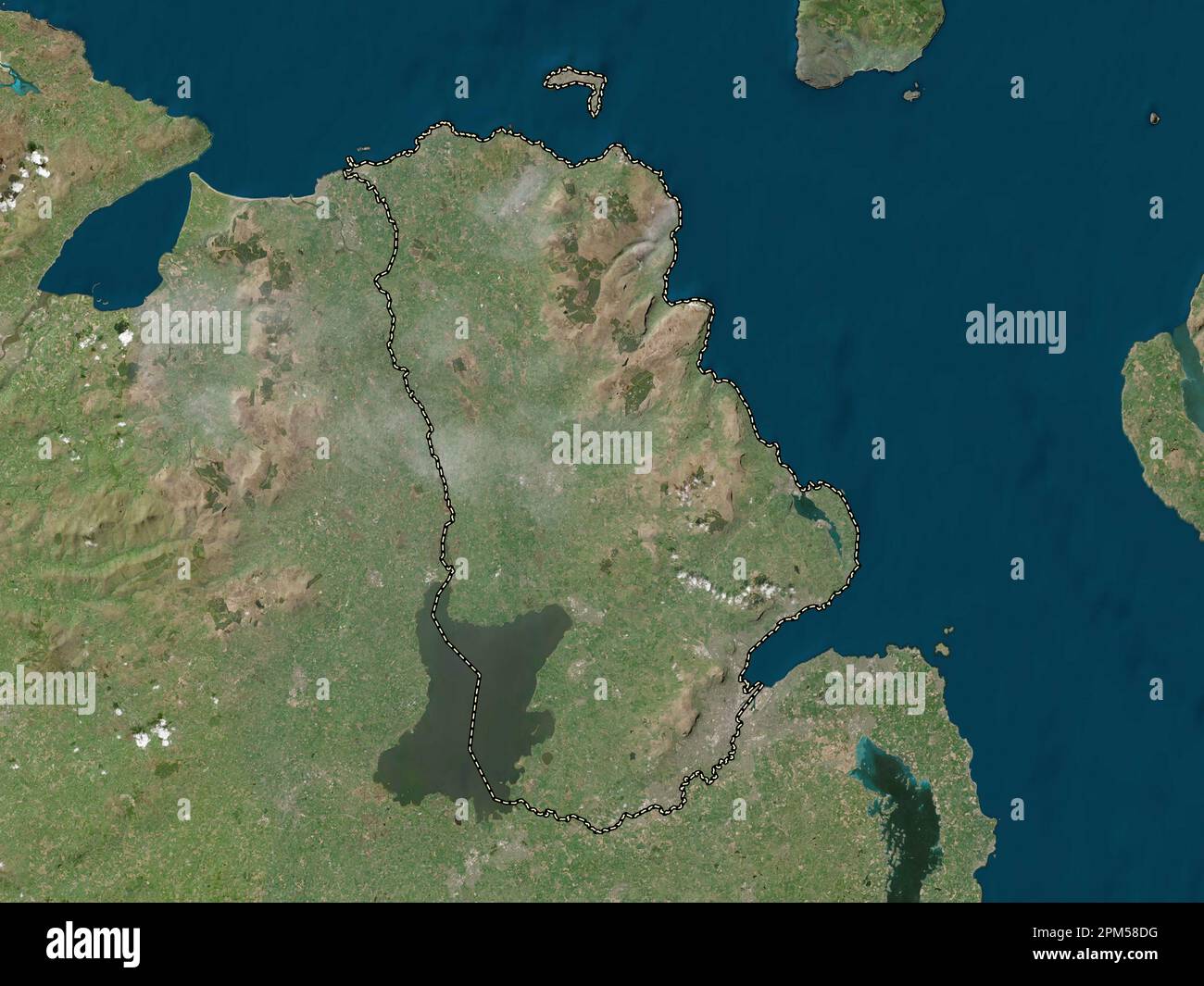 Antrim, region of Northern Ireland. Low resolution satellite map Stock Photo