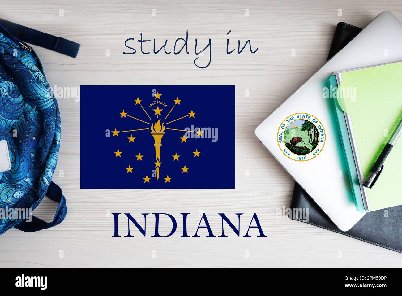 Study in Indiana. USA state. US education concept. Learn America concept. Stock Photo