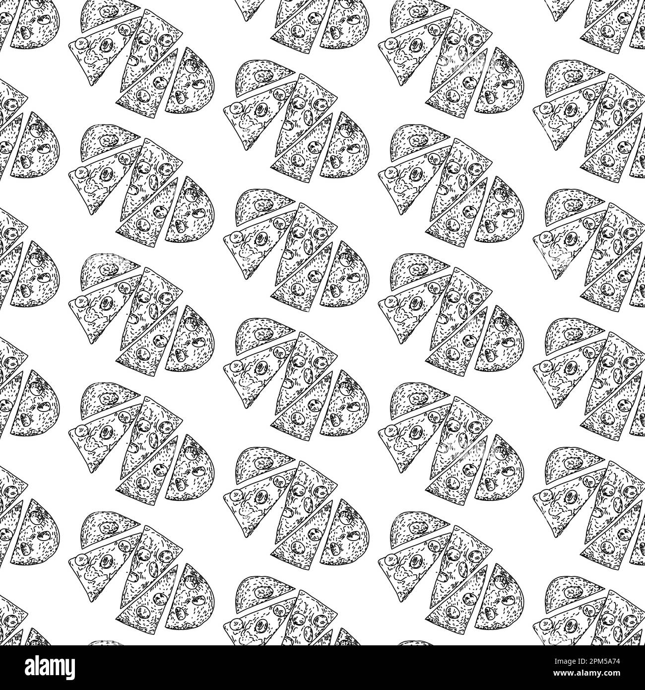 Seamless pizza pattern. Hand drawn pizza illustrations. Vector