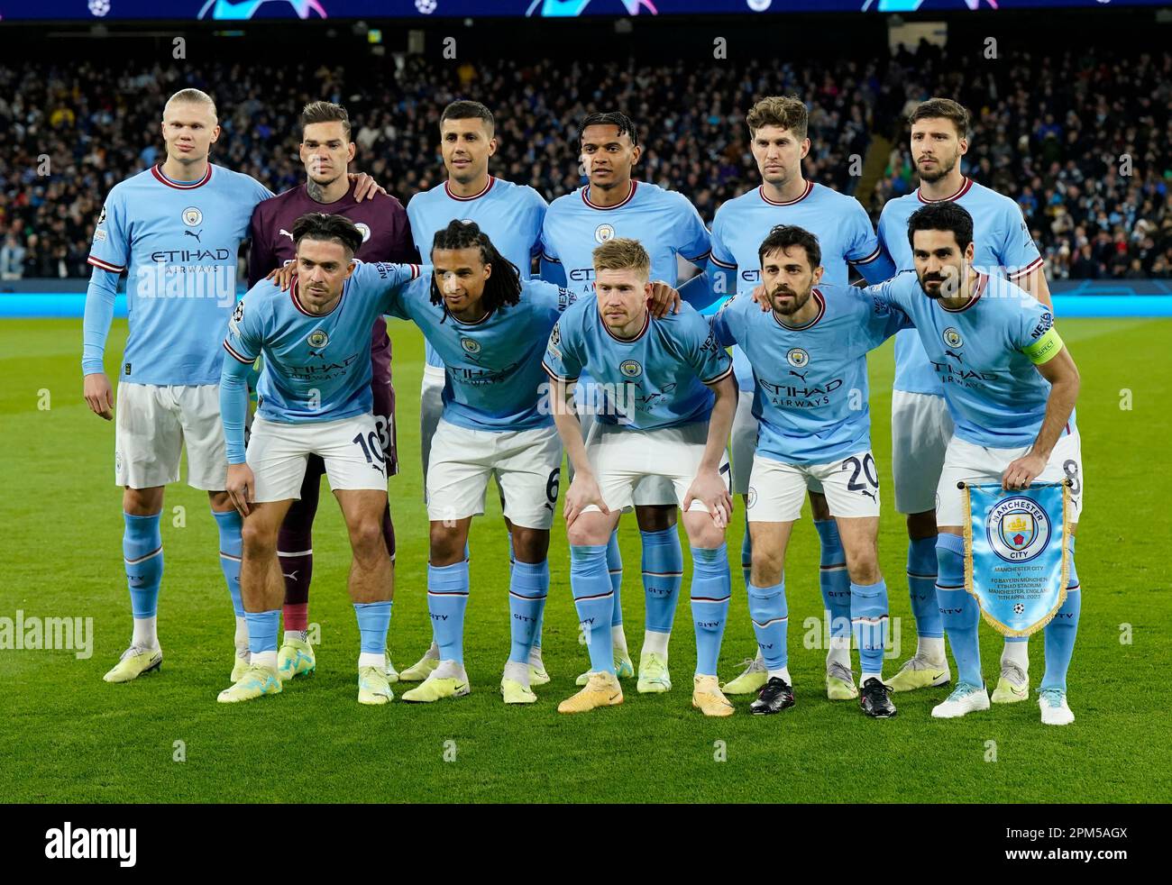 Manchester, UK. 11th Apr, 2023. Manchester City team group during the UEFA Champions League