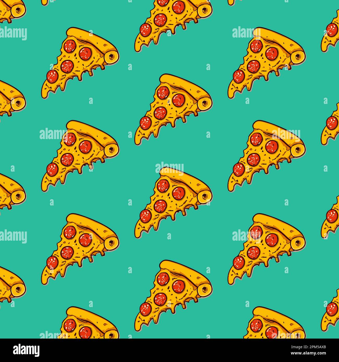 Seamless pizza pattern. Hand drawn pizza illustrations. Vector illustration. Stock Vector