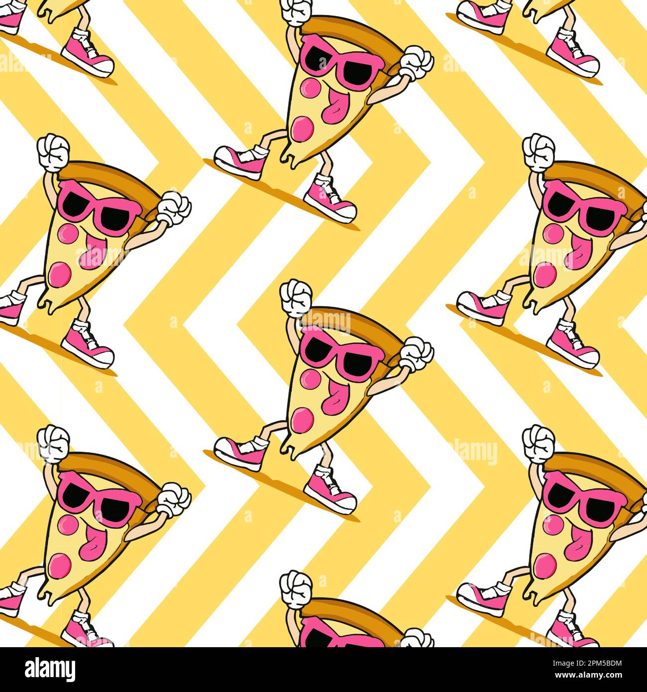 Seamless pizza pattern. Hand drawn pizza illustrations. Vector illustration. Stock Vector