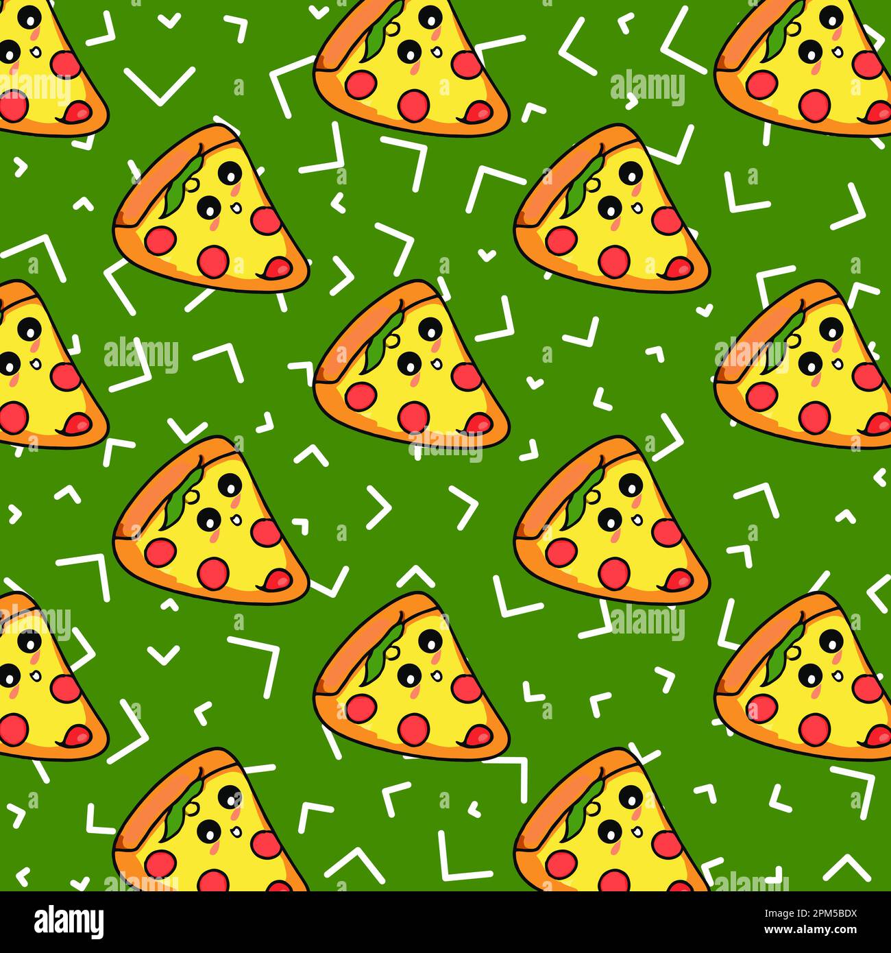 Doodle pizza pattern. Seamless print of national Italian food