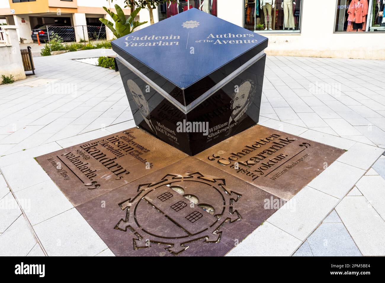 Monument to William Shakespeare and Mehmet Akif Ersoy in Nicosia, Cyprus Stock Photo