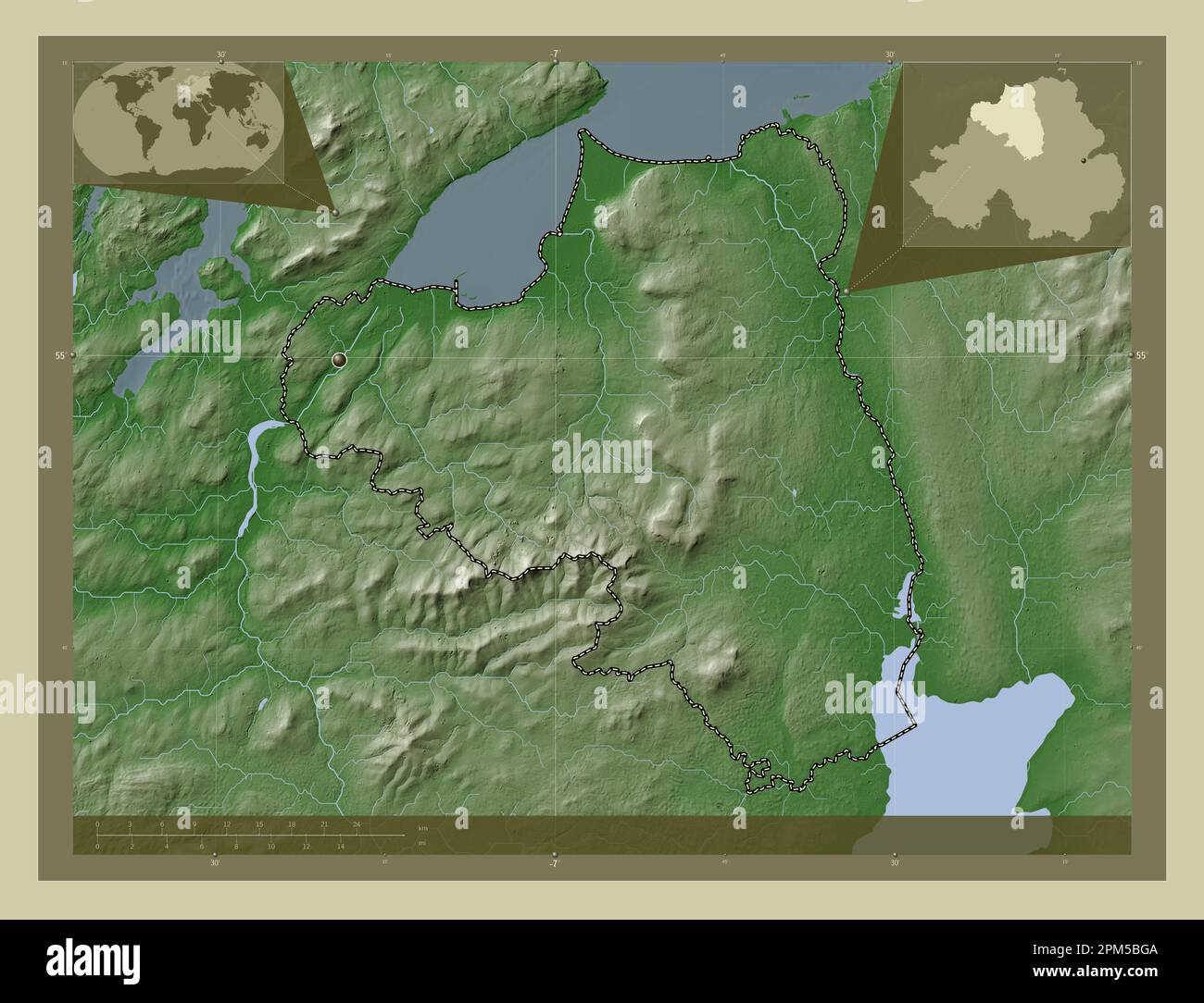 Londonderry, region of Northern Ireland. Elevation map colored in wiki