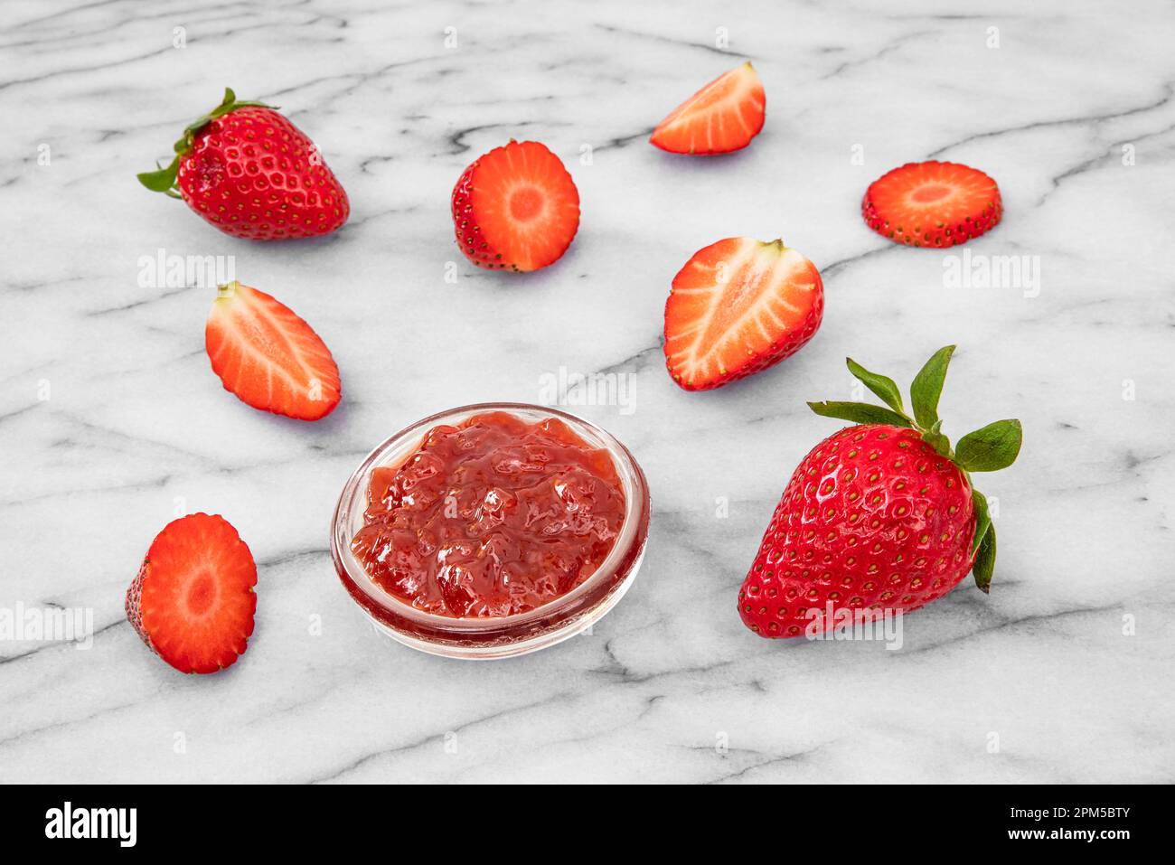 Focus on strawberries and homemade jam Stock Photo