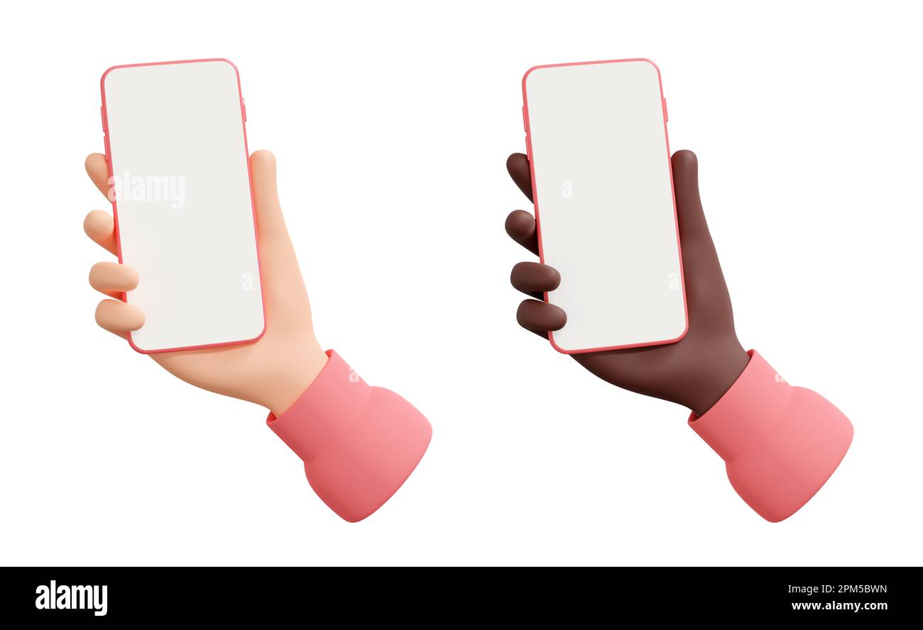 Hand holding mobile phone 3d render illustration set - human hand with ...