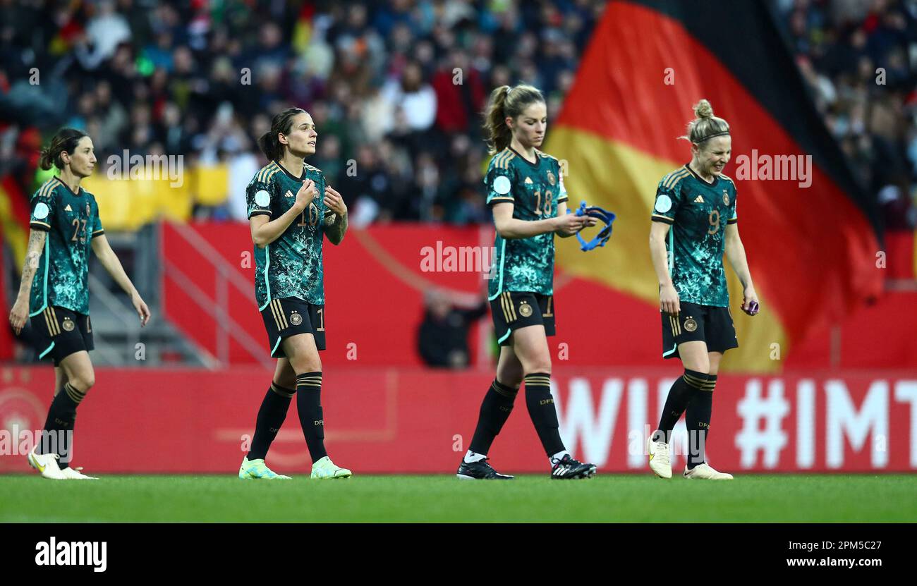 Nuremberg, Deutschland. 11th Apr, 2023. firo : 04/11/2023, football, soccer, friendly match, DFB women, women, country game, national team Germany - Brazil 1: 2 disappointment after the final whistle Dzsenifer Marozsan, LEUPOLZ, HUTH/dpa/Alamy Live News Stock Photo