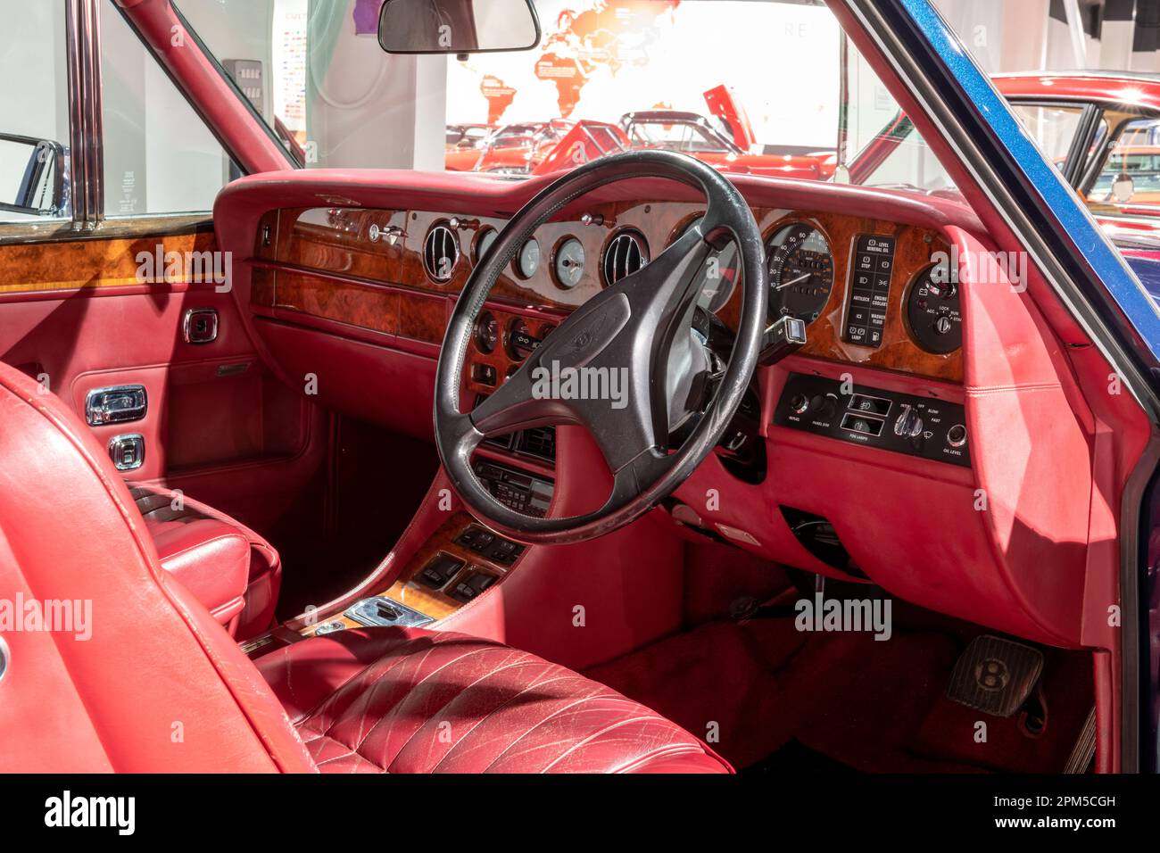 Sparkford.Somerset.United Kingdom.March 26th 2023.Photo of the interior and dashboard on a 1988 Bentley Continental on display at the Haynes Motor Mus Stock Photo