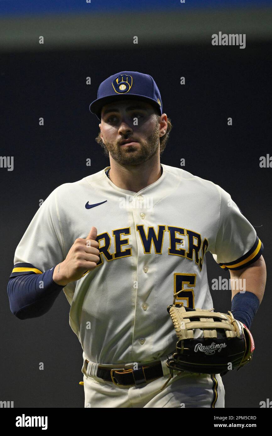 Milwaukee Brewers' Garrett Mitchell (5) runs the bases during a baseball  game against the Cincinnati Reds in Cincinnati, Friday, Sept. 23, 2022. The  Brewers won 5-3. (AP Photo/Aaron Doster Stock Photo - Alamy