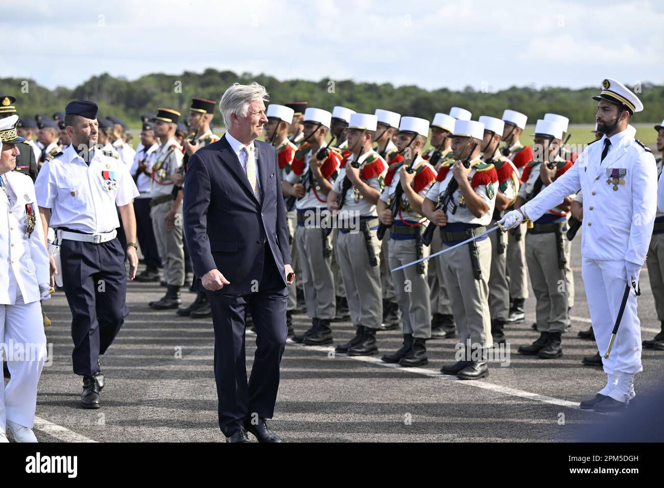 Cayenne, France. 11th Apr, 2023. King Philippe Filip of Belgium (C