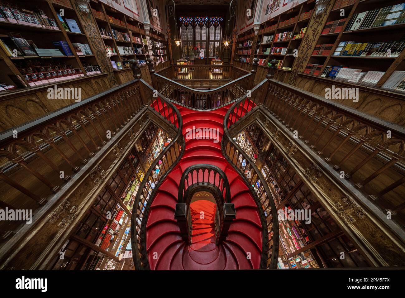 Interior of Lello Bookstore (Portuguese: Livraria Lello) in the Historic Centre of Porto (Oporto), Portugal. Stock Photo