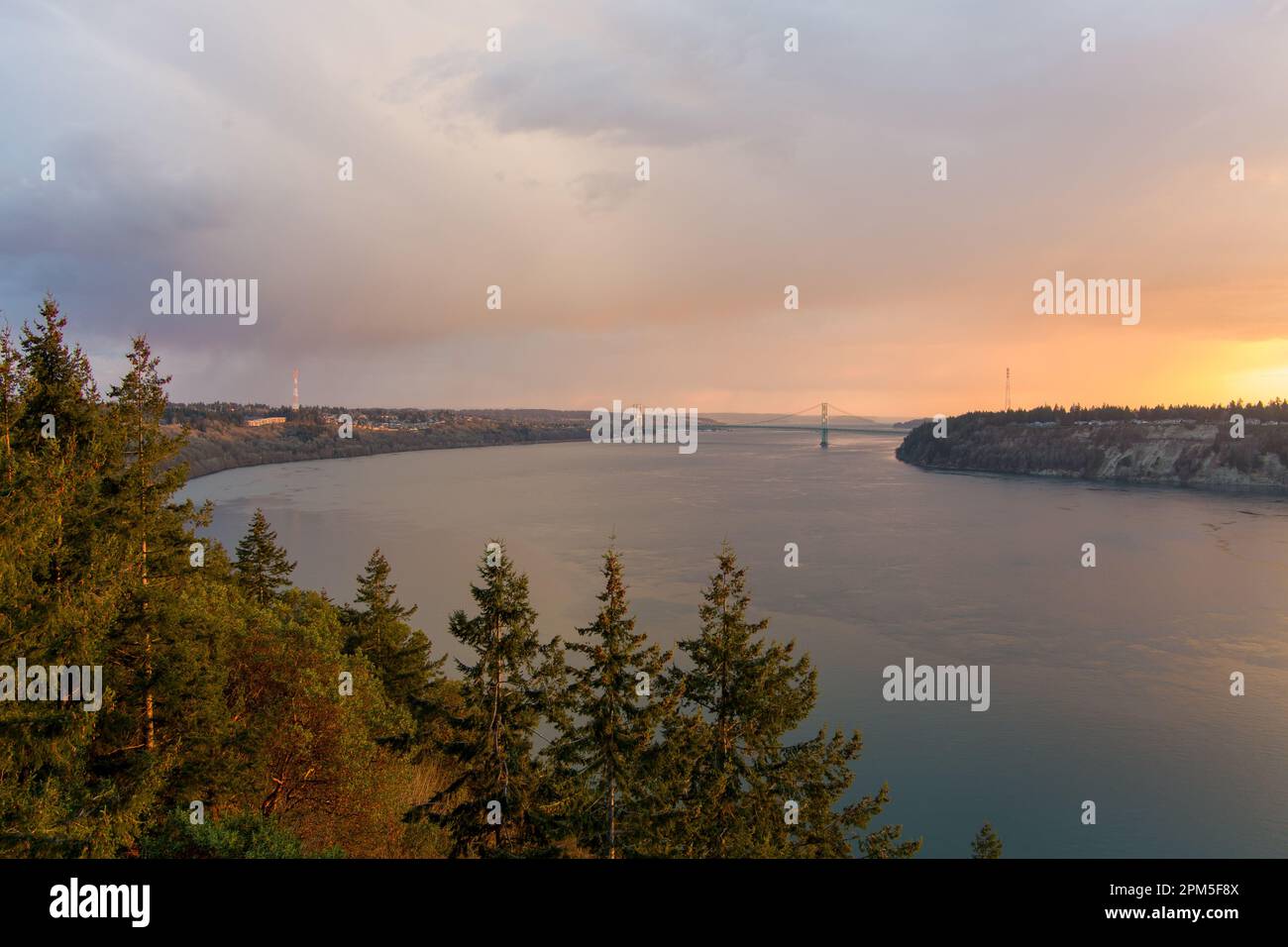 Aerial view of the Tacoma Narrows at sunset Stock Photo - Alamy