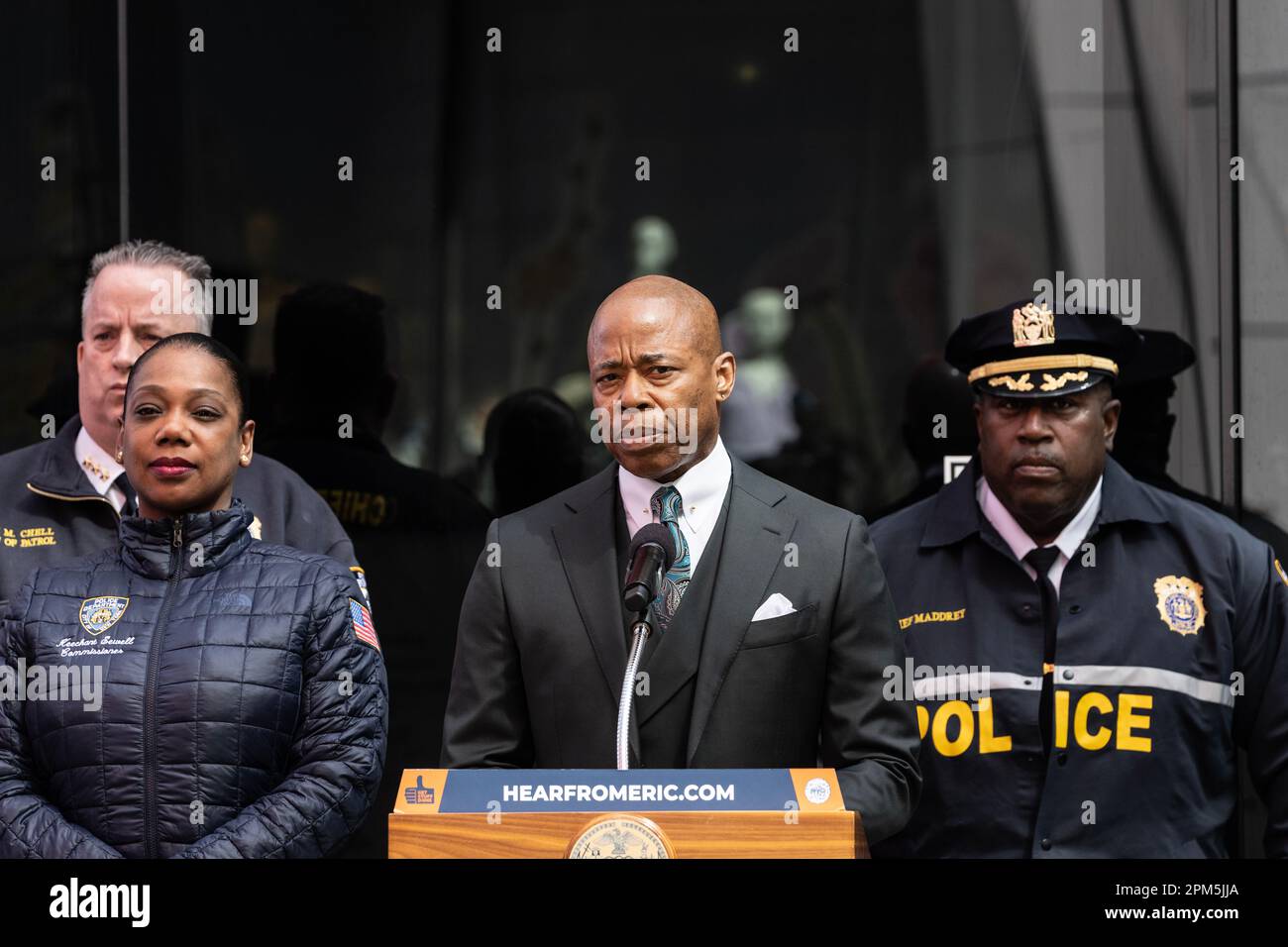 Mayor Eric Adams speaks during NYPD announcement of deployment of ...