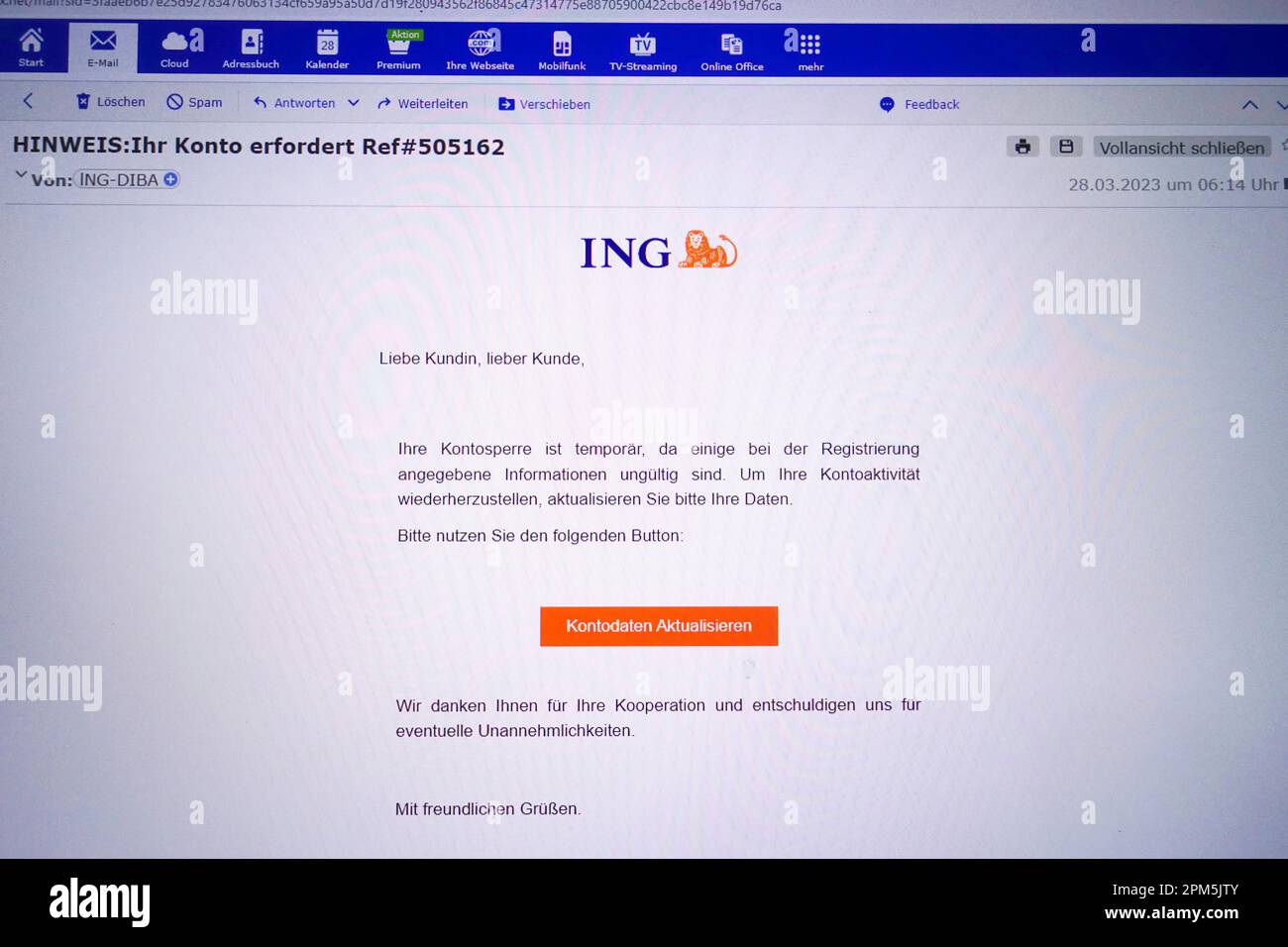 Email about blocking the bank account, Ing-Diba, spoofing, Germany Stock Photo