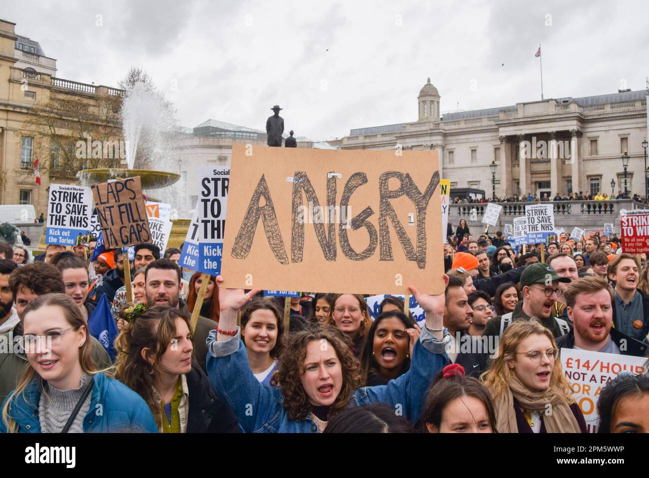 London, UK. 11th Apr, 2023. A protester holds a placard reading 'Angry ...