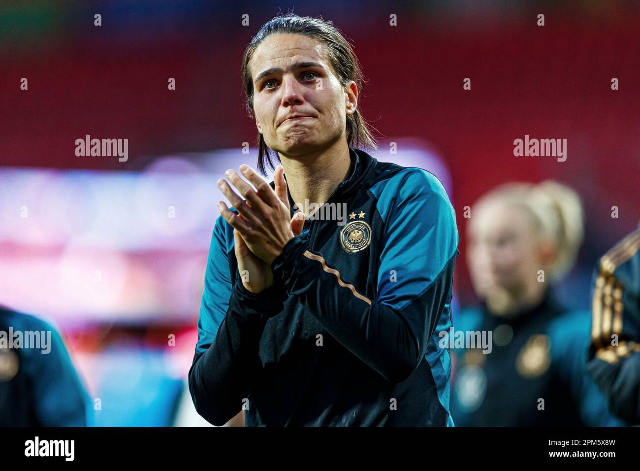 Nuremberg, Deutschland. 11th Apr, 2023. firo : April 11th, 2023, football, soccer, friendly match DFB women's country game national team Germany - Brazil Dzsenifer Marozsan (Germany) after the final whistle, end of game, farewell, tears, crying Credit: dpa/Alamy Live News Stock Photo
