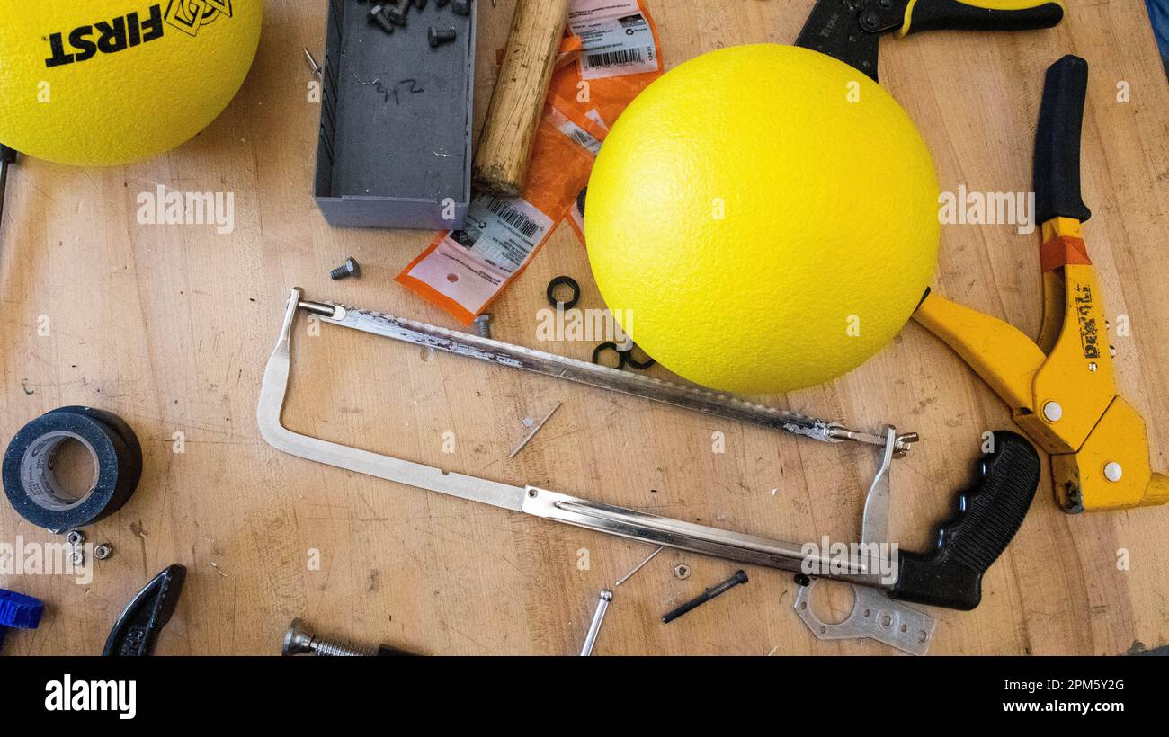 First robotics materials while building a robot Stock Photo Alamy