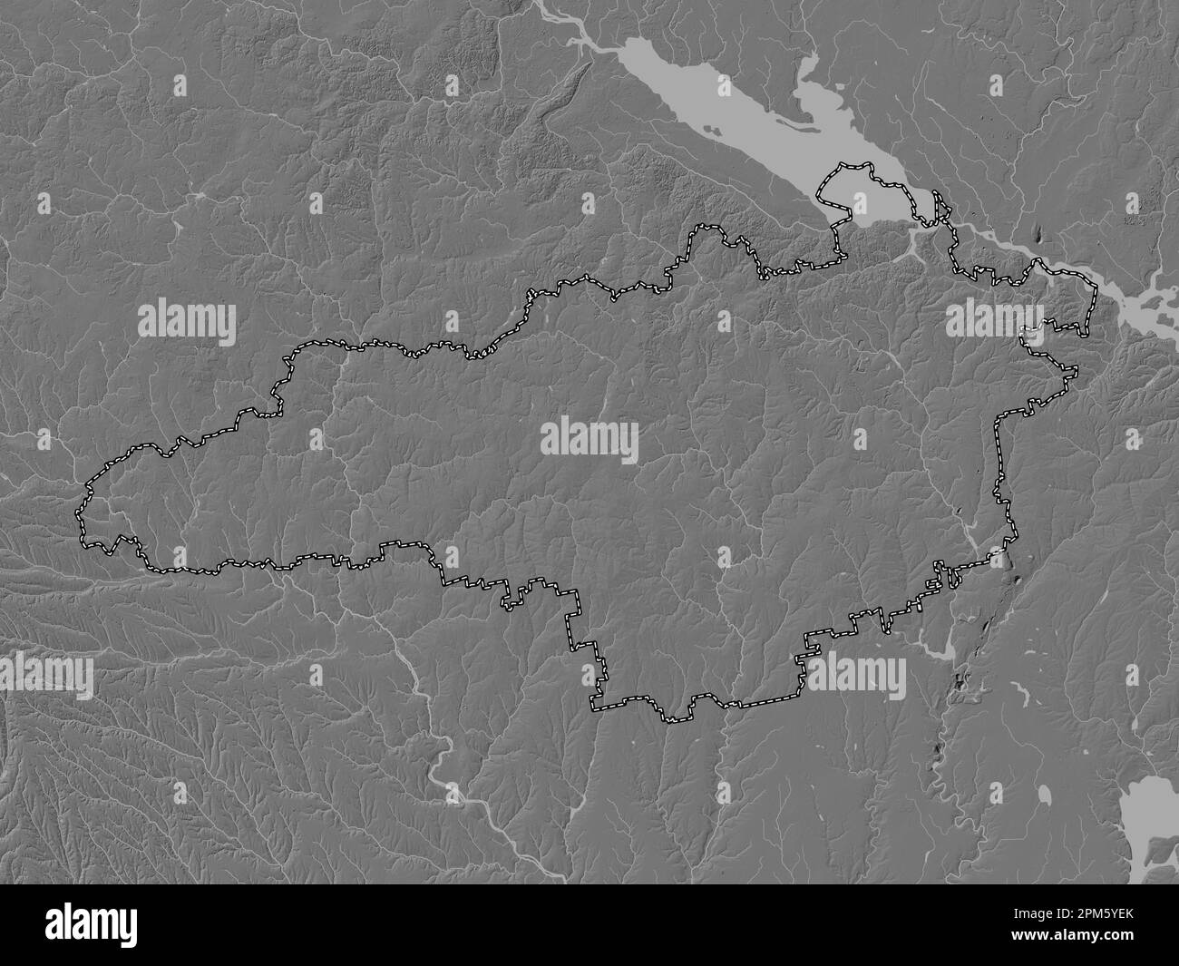 Kirovohrad, region of Ukraine. Bilevel elevation map with lakes and rivers Stock Photo