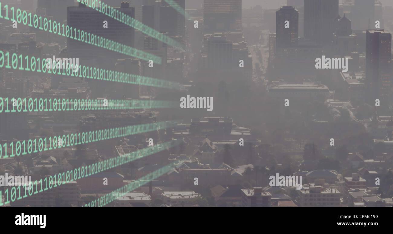 Composition of data processing over cityscape Stock Photo
