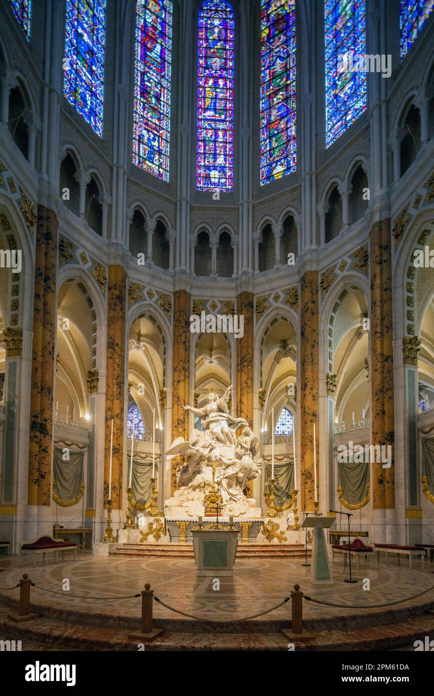 choir of Chartres cathedral, France, with view of the altar (18th century) by Charles-Antoine Bridan. Stock Photo