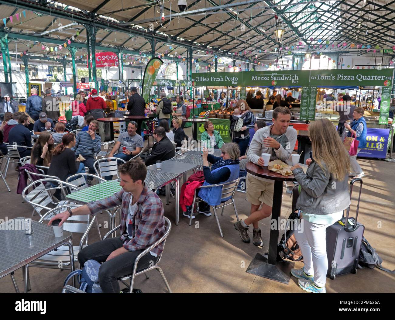 Food, cafe and eating area in St George's Market, East Bridge St, Belfast, Antrim, Northern Ireland, UK,  BT1 3NQ Stock Photo