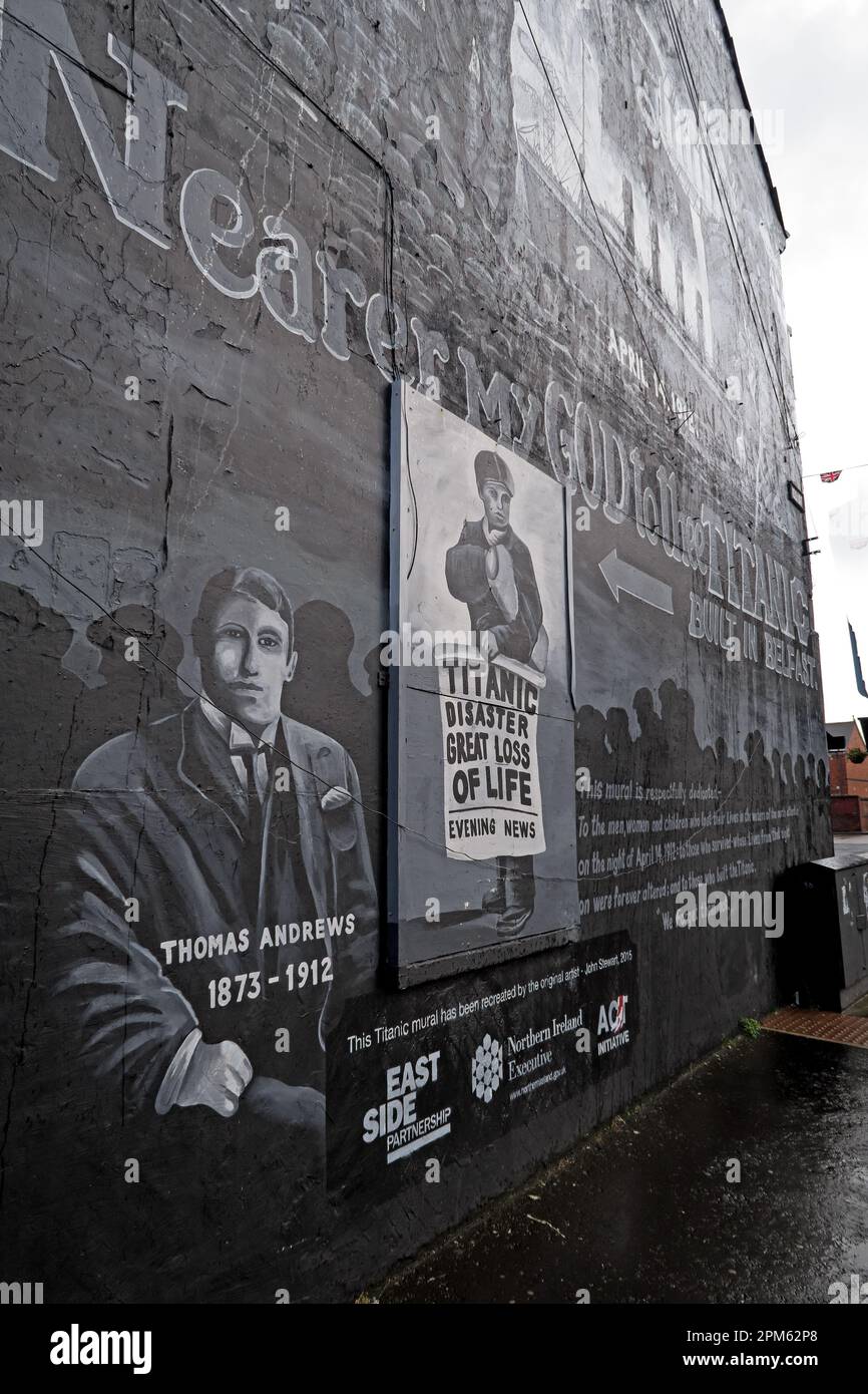 HW, RMS Titanic 14 April ,1912 H&W Est 1861 mural, Dee Street, Belfast, Northern Ireland, UK, BT4 1FT Stock Photo