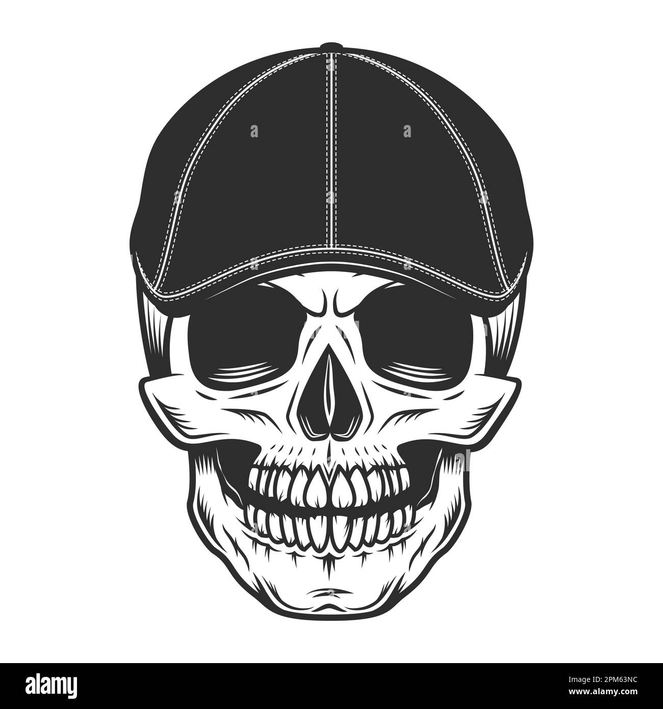Skull in gangster gatsby tweed hat flat cap vector vintage illustration Stock Photo