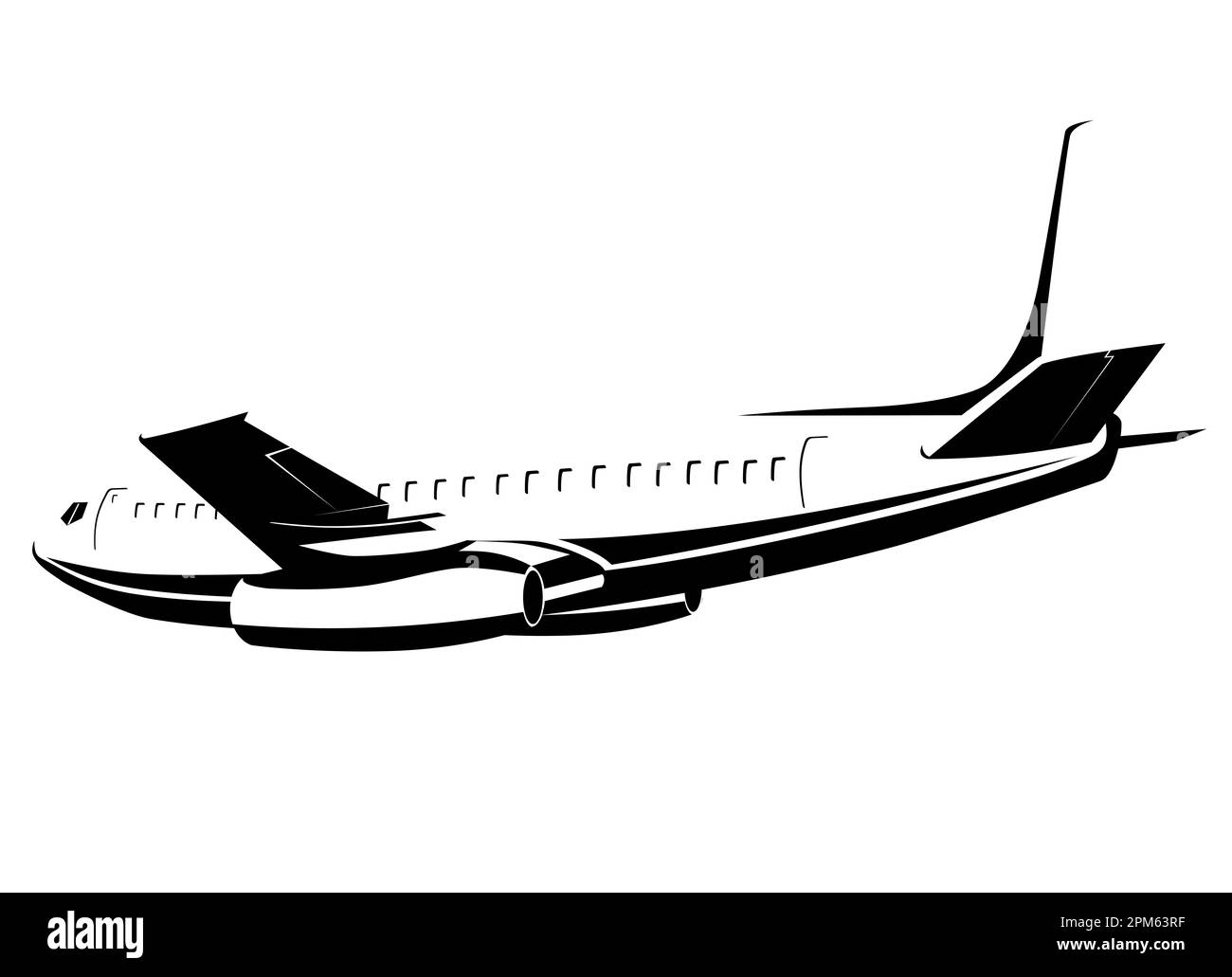 Illustration of a commercial jet plane airliner on full flight flying viewed from side on isolated background done in retro style. Stock Photo
