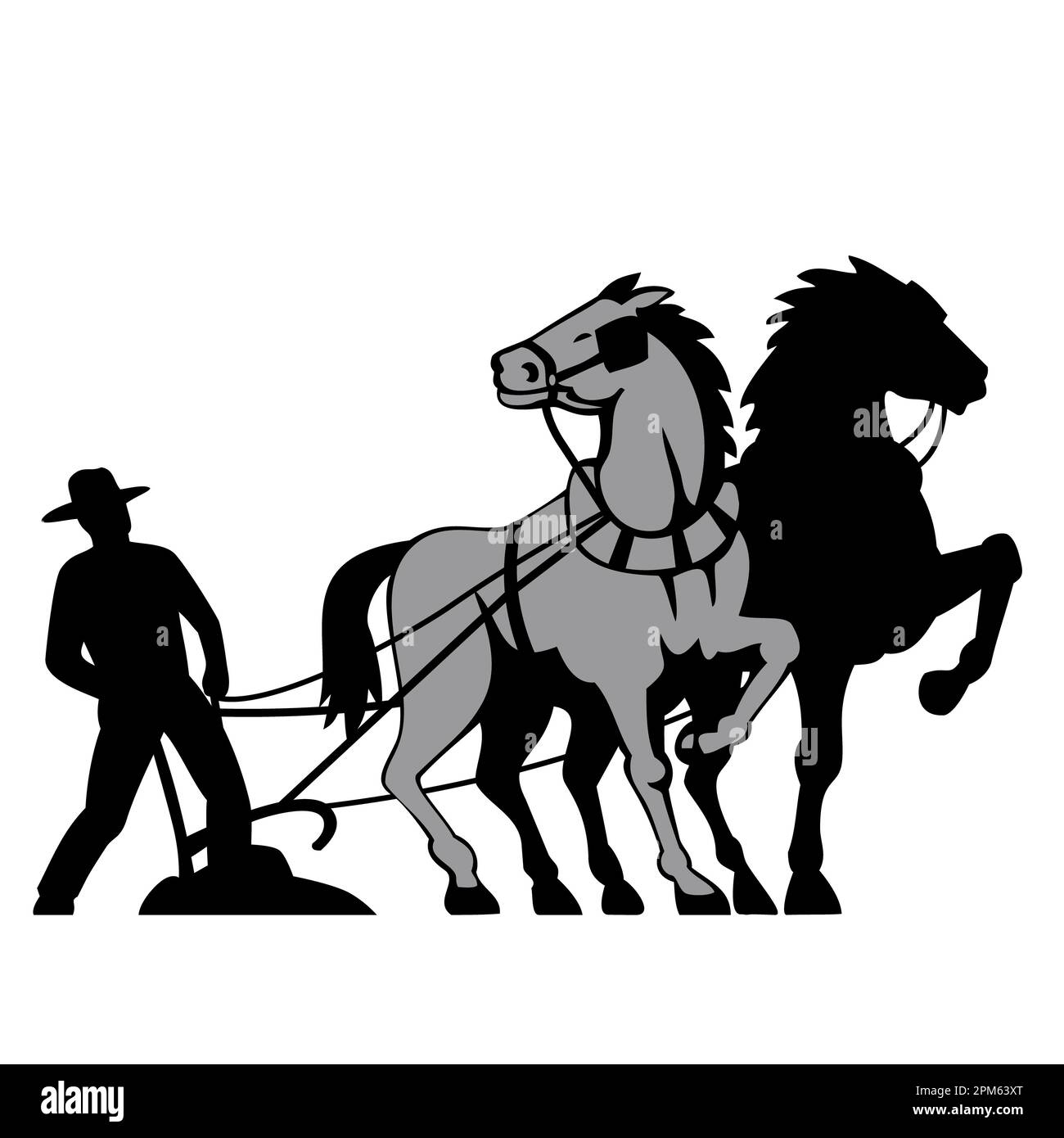 Illustration of a farmer and work horse with plow or plough plowing ...