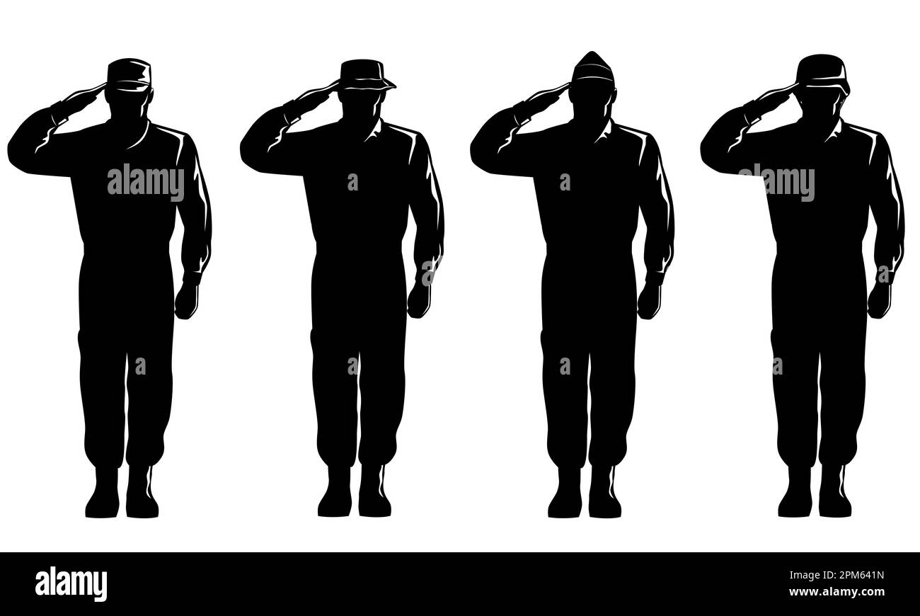 Illustration of an American soldier military serviceman personnel silhouette saluting viewed from front full body on isolated background done in retro Stock Photo