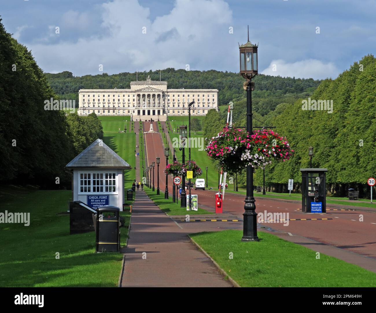 Building & estate of the Northern Ireland Assembly,Stormont Estate, at the end of the tree lined avenue, Belfast,County Down, Northern Ireland,BT4 3LP Stock Photo